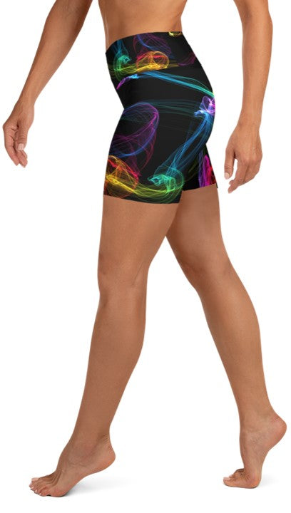 Running Shorts for girls. Women's Black Gym Shorts. "Strobes" Workout Shorts. WickedYo.